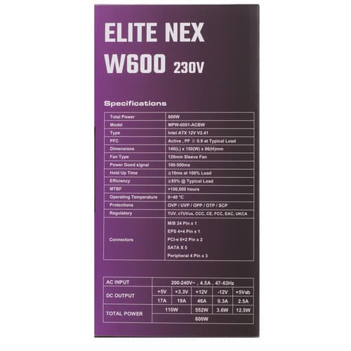 Блок питания CoolerMaster ELITE NEX White W600 [MPW-6001-ACBW-BE1] черный thumb 6