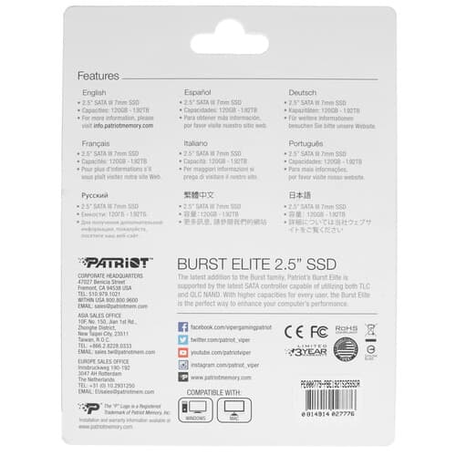 1920 ГБ 2.5" SATA накопитель Patriot Burst Elite [PBE192TS25SSDR] thumb 2